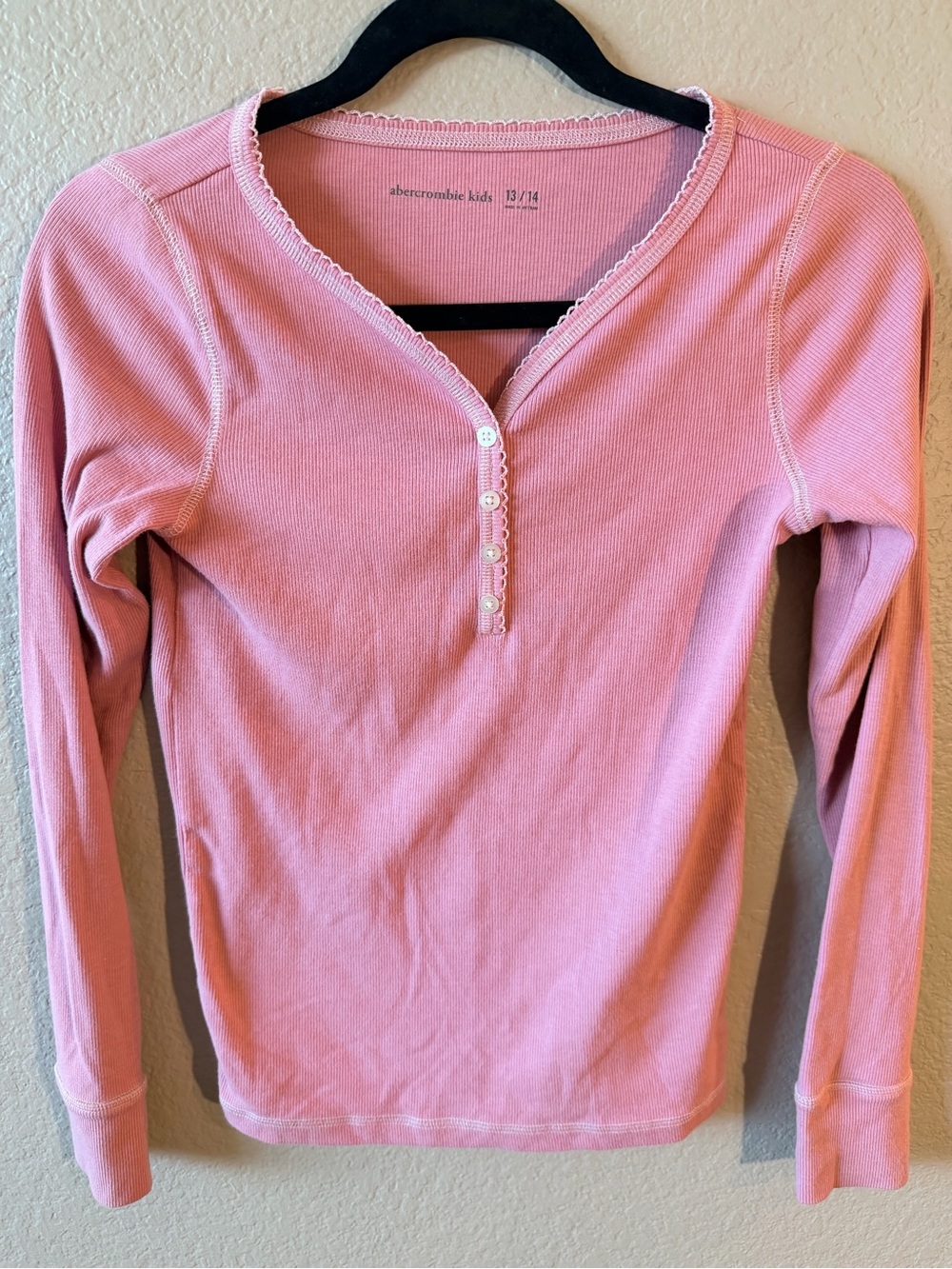 Abercrombie kids rose pink ribbed henley long sleeve top